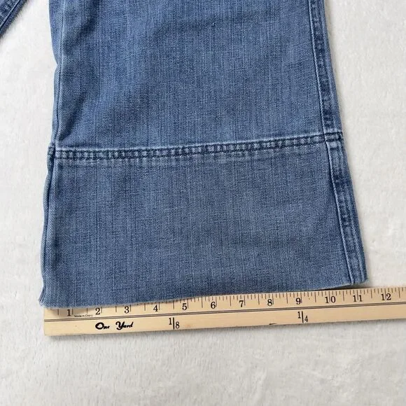 Aerie Denim Kick Flare Overalls Wide Leg Jumpsuit Womens Sz L Blue Button Front - Picture 15 of 16